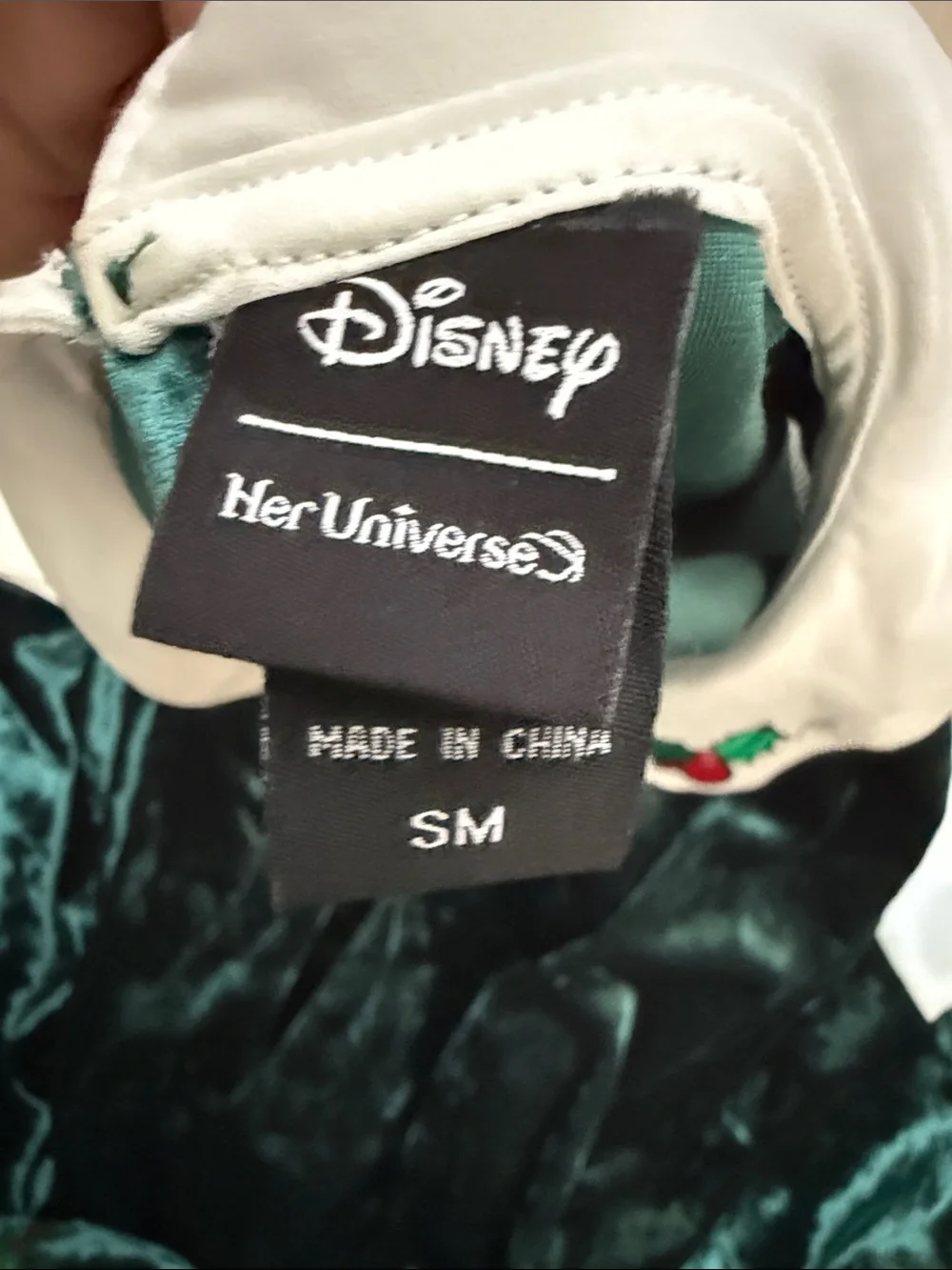 Disney Christmas Green Velvet Dress with White Collar and Embroidered Trim - Picture 3 of 9